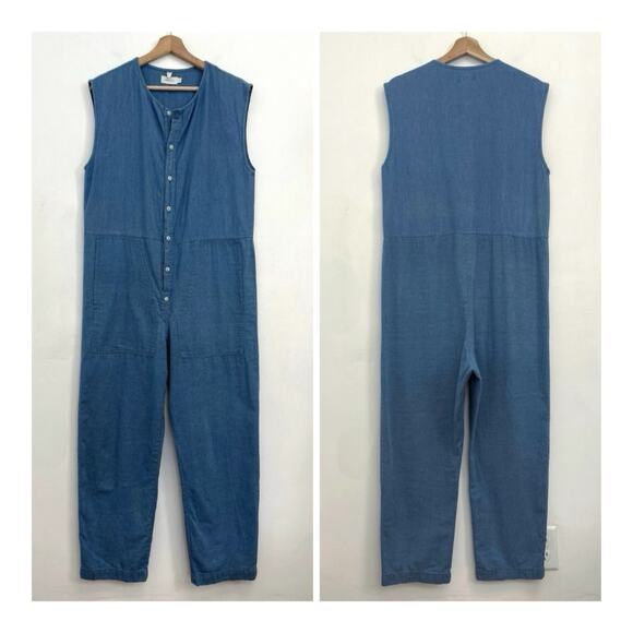 Nico Nico Julez Relaxed Drop Crotch Chambray Cotton Workwear Jumpsuit - Small - Picture 11 of 12